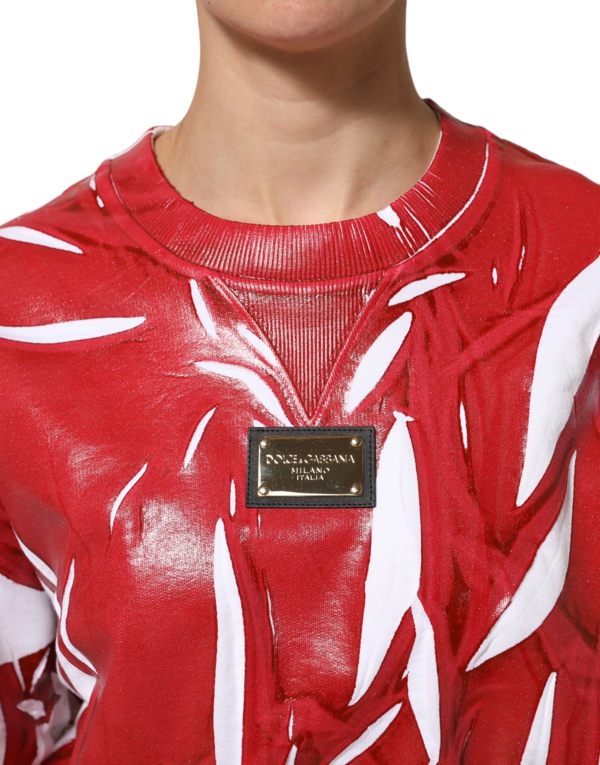 Red White Cotton Printed Pullover Sweater