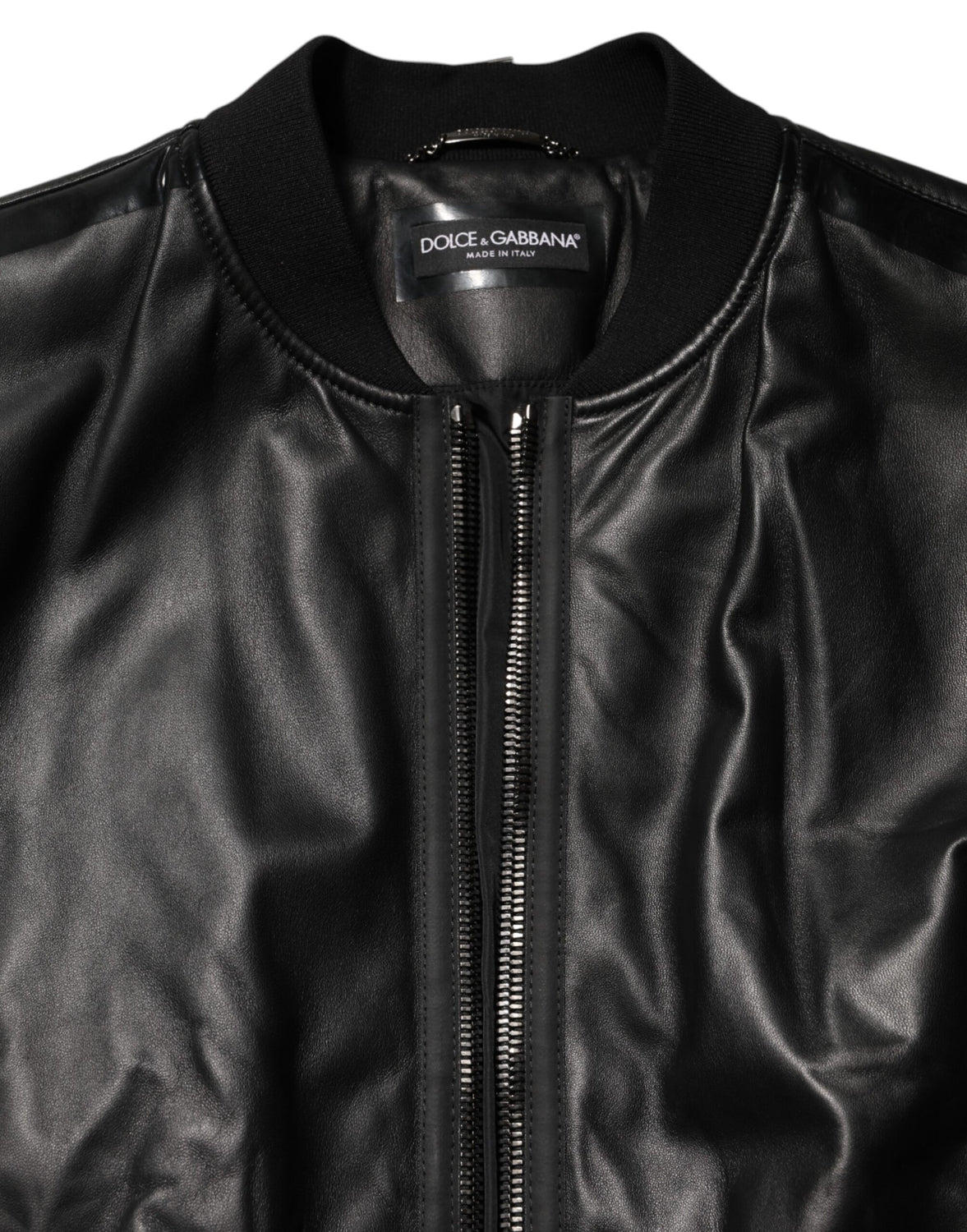 Black Leather Nylon FullZip Blouson Jacket