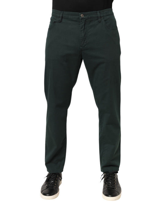 Green Cotton Stretch Men Loose Denim Jeans