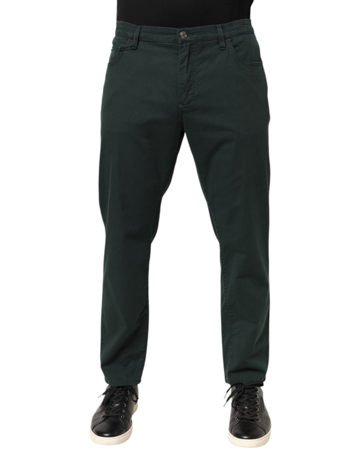 Green Cotton Stretch Men Loose Denim Jeans