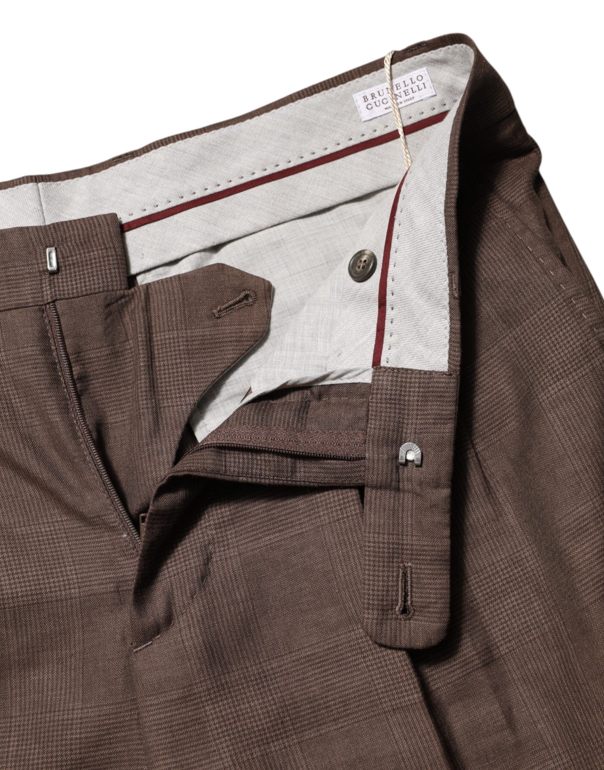 Brown Wool Mid Waist Dress Trouser Pants