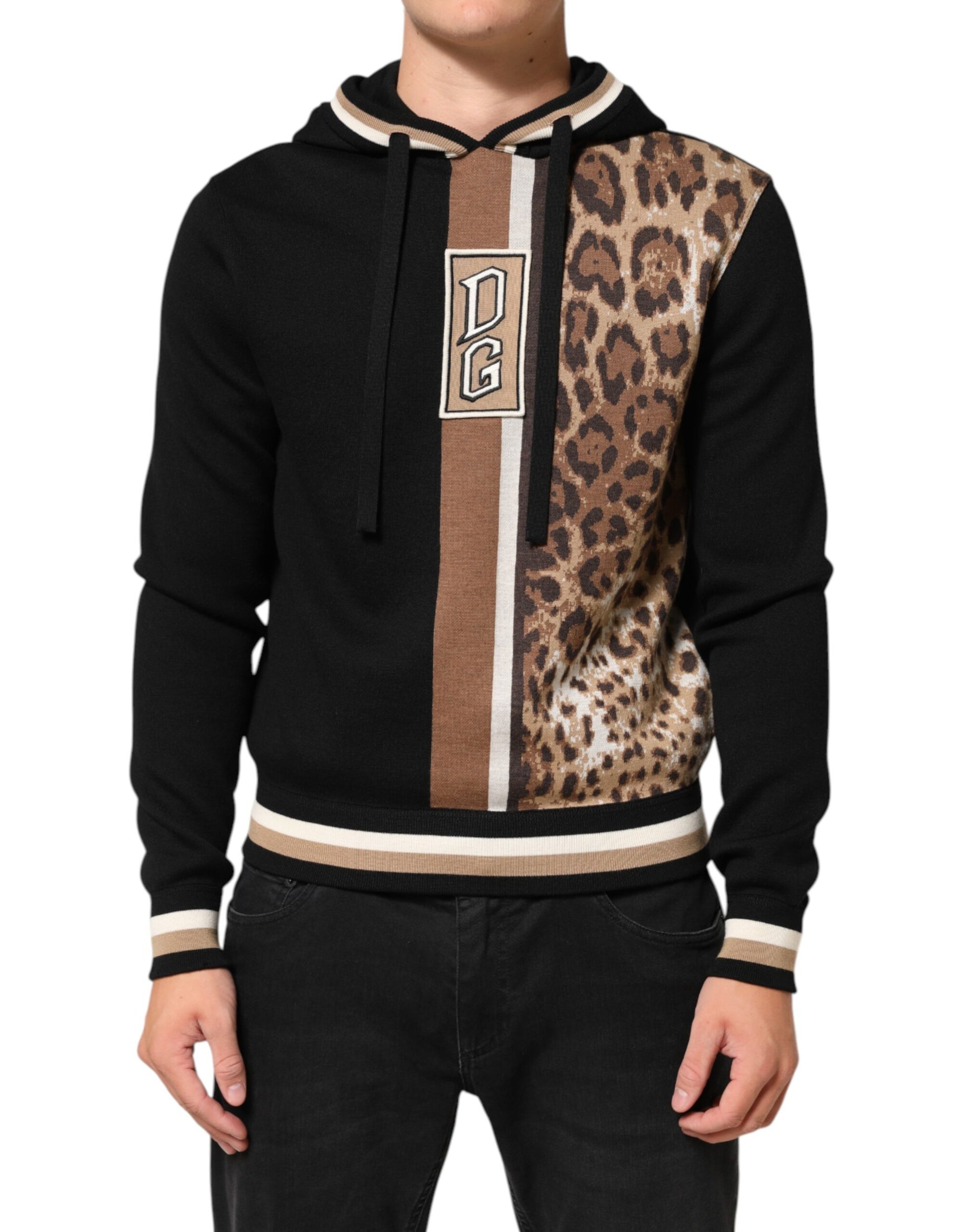 Black Leopard Logo Hooded Sweatshirt Sweater