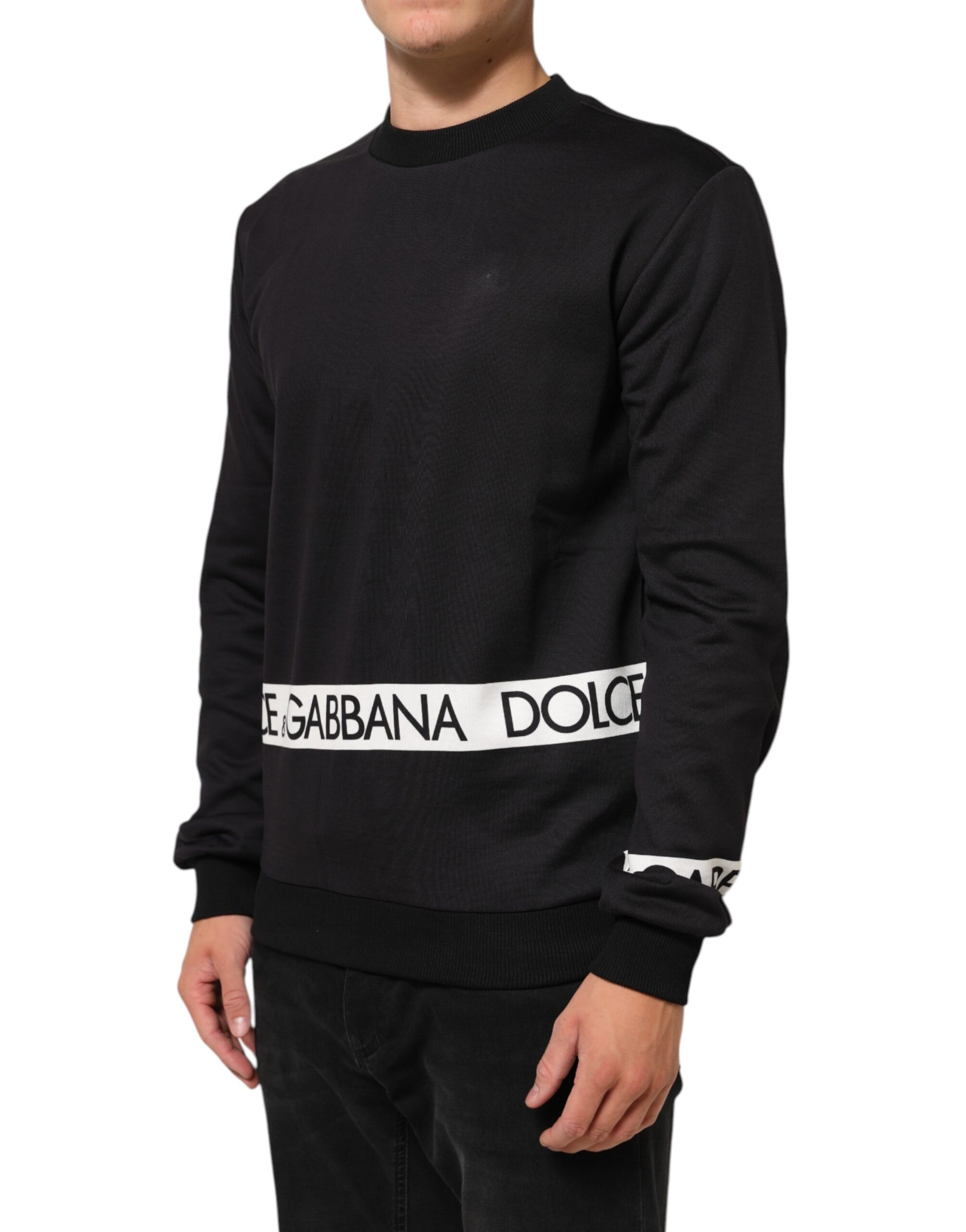 Black Logo Crew Neck Men Sweatshirt Sweater