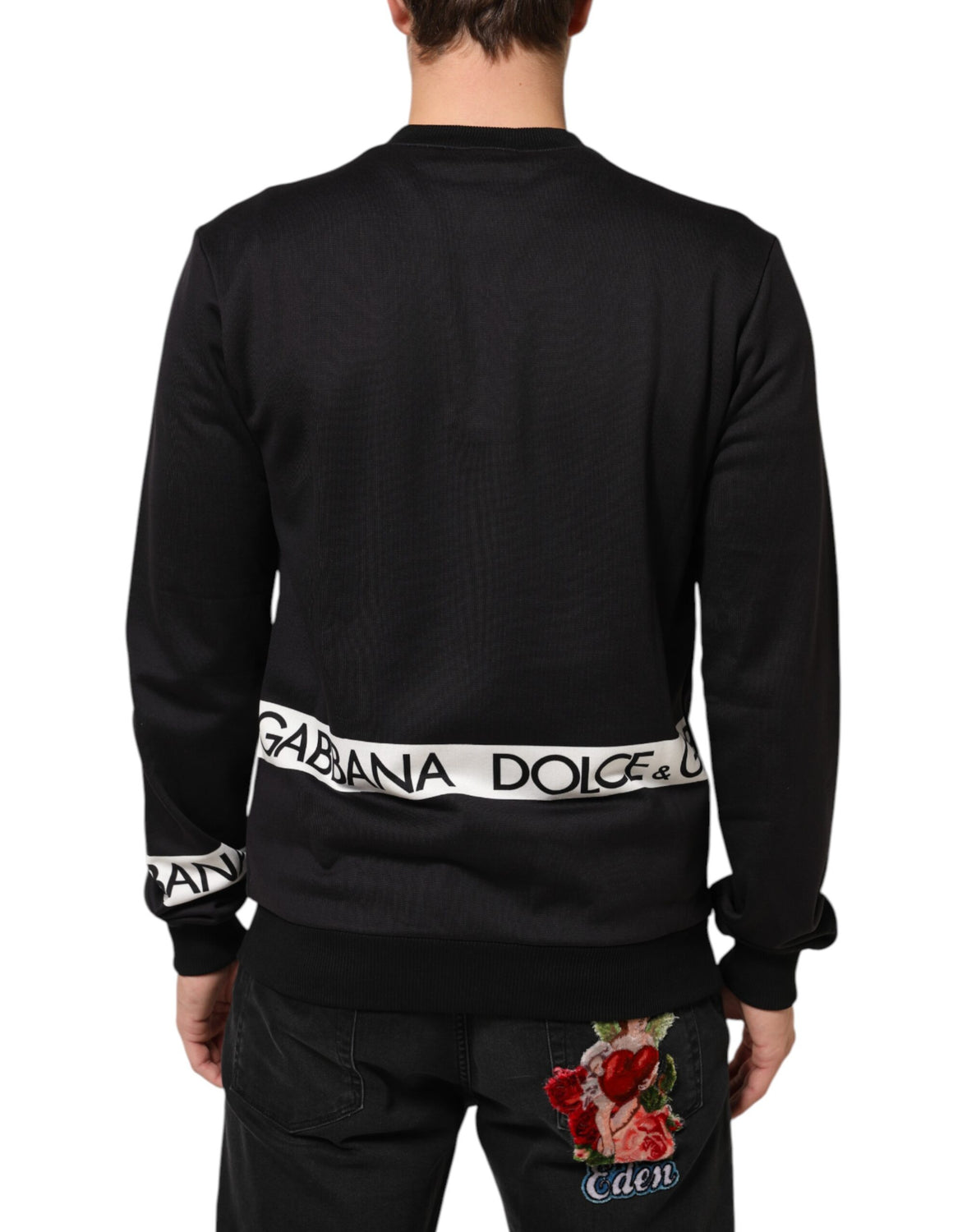 Black Logo Crew Neck Men Sweatshirt Sweater