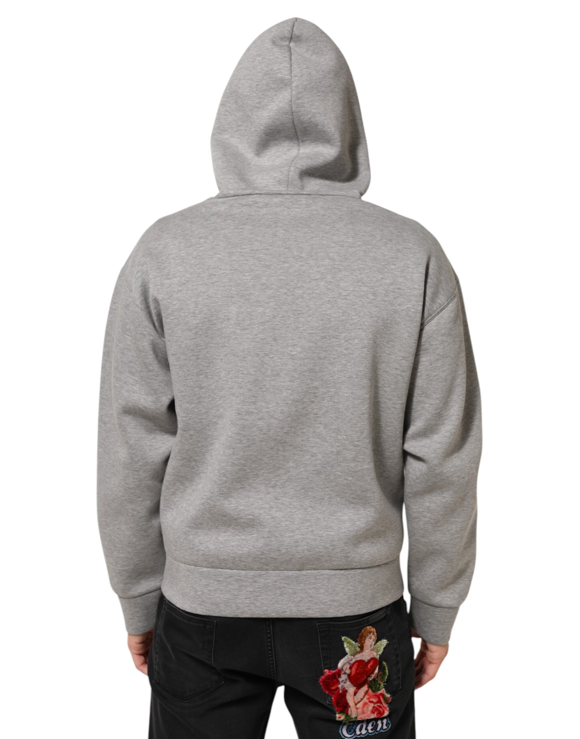 Gray Logo Cotton Hooded Sweatshirt Sweater