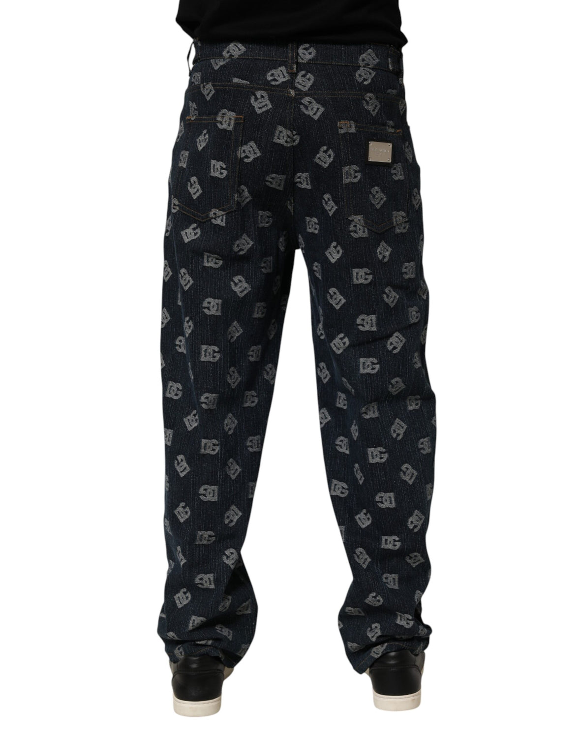 Blue Logo Print Straight Denim Men Jeans