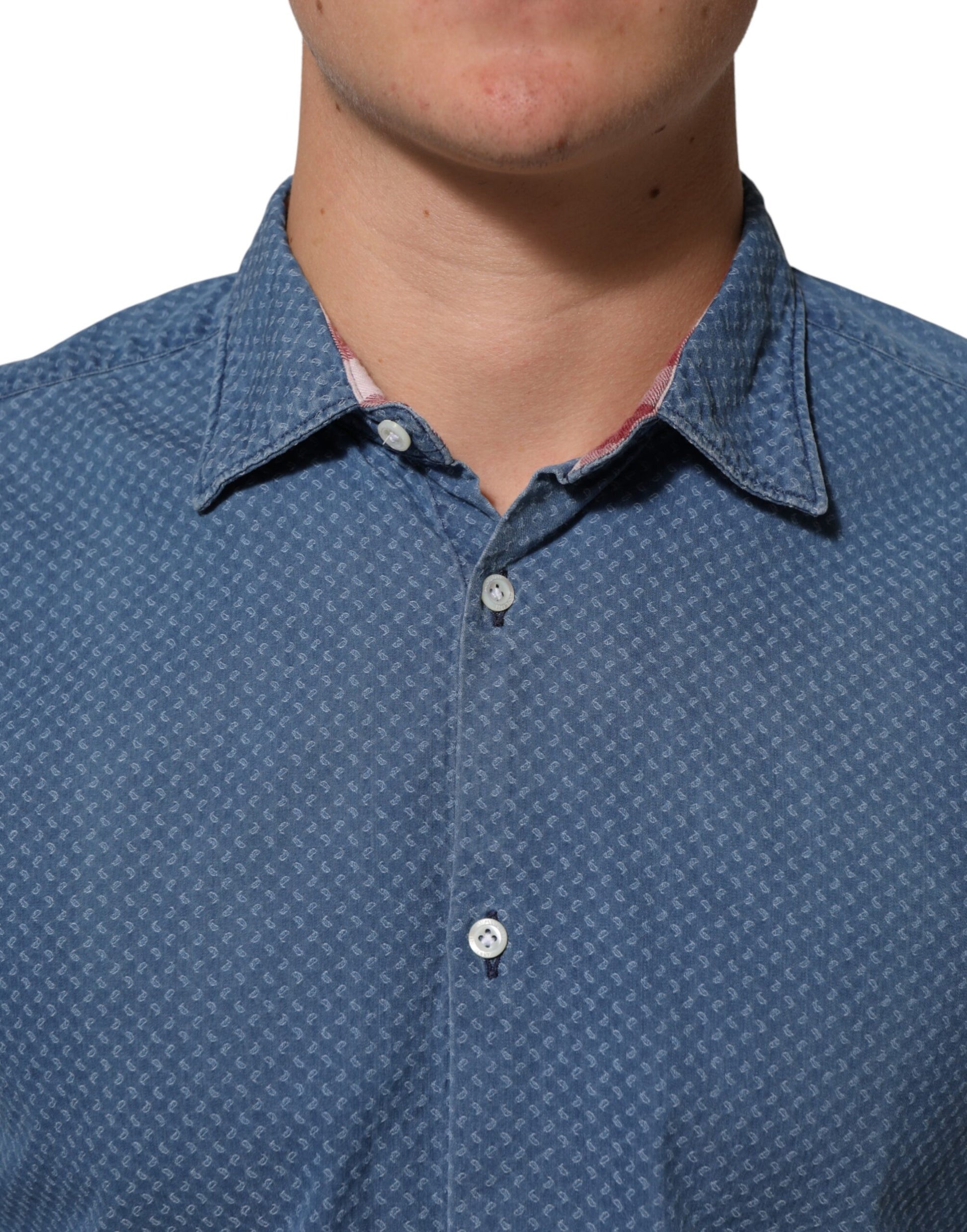 Blue Denim Slim Fit Collared Long Sleeve Casual Shirt