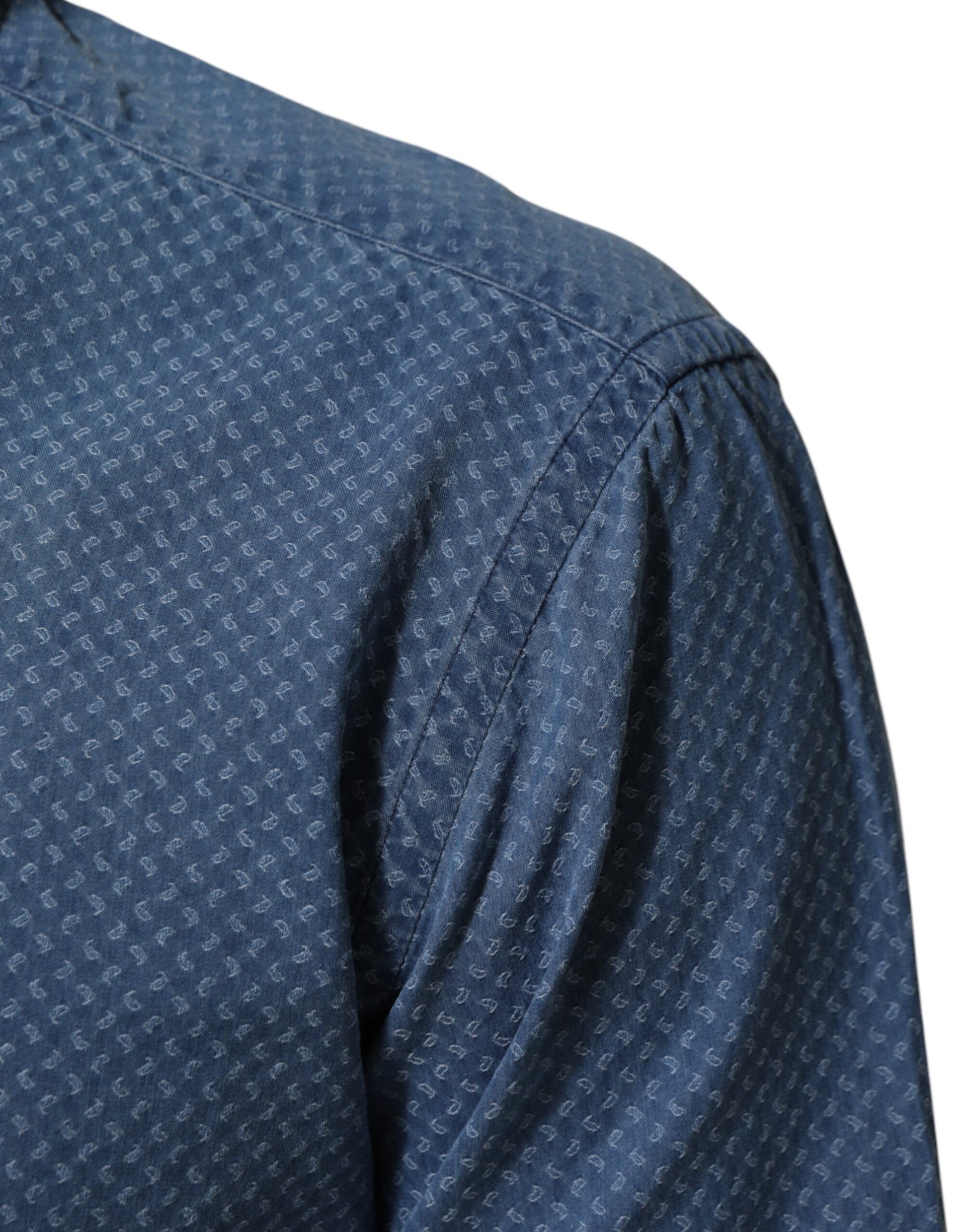 Blue Denim Slim Fit Collared Long Sleeve Casual Shirt