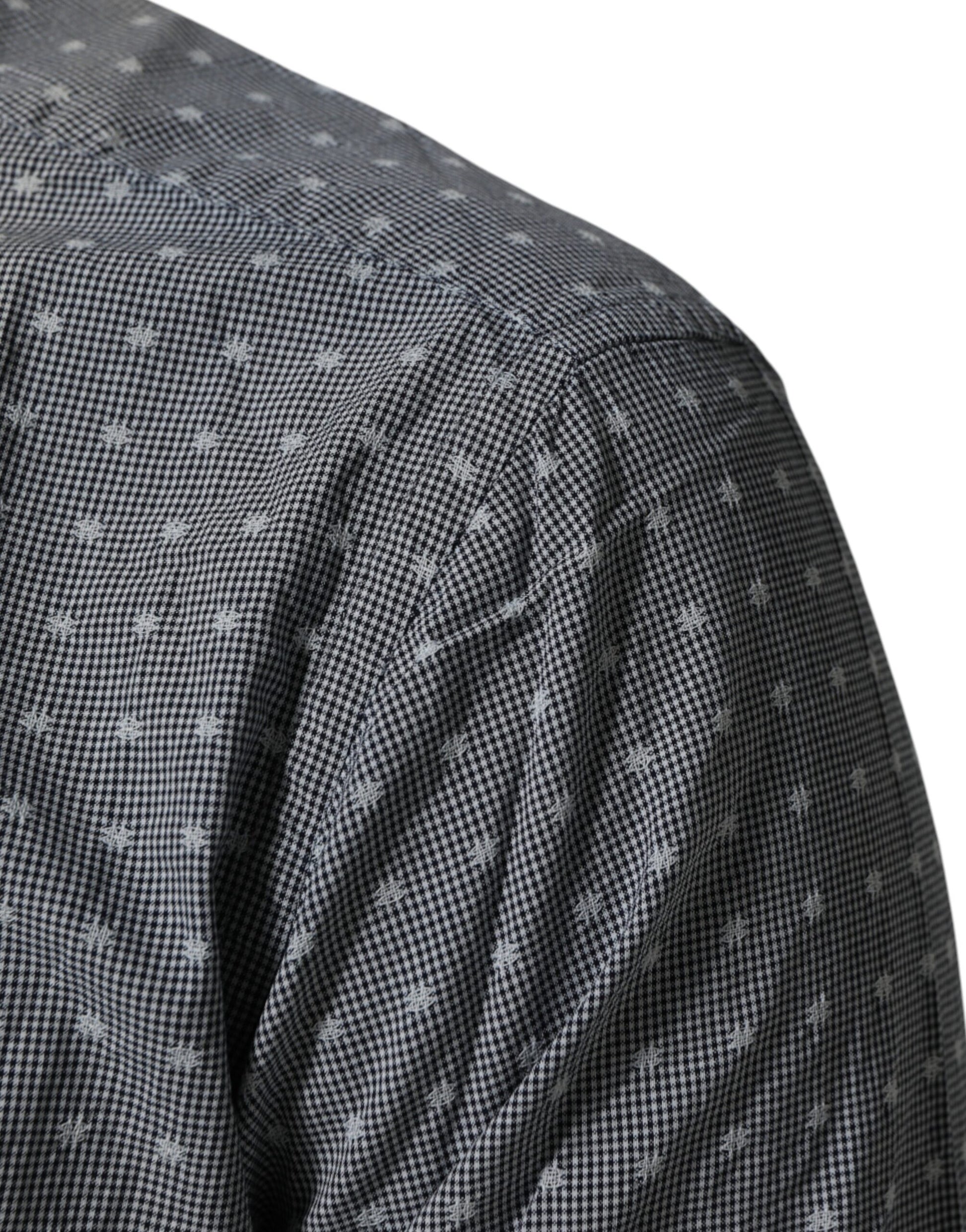 Gray Polka Dot Cotton Button Down Long Sleeves Shirt