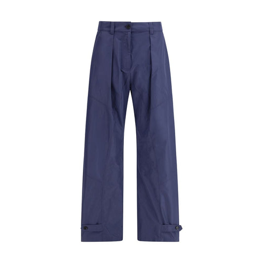 Blue Polyester Casual Pants