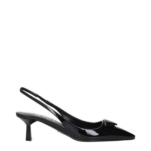 Black Leather Mid Heel Pumps