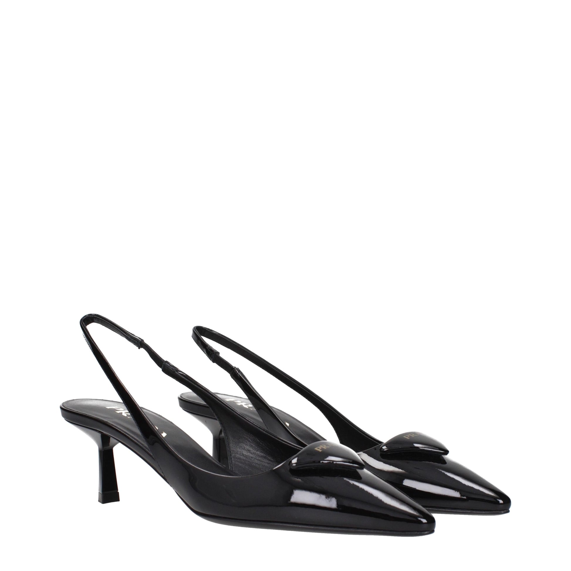 Black Leather Mid Heel Pumps