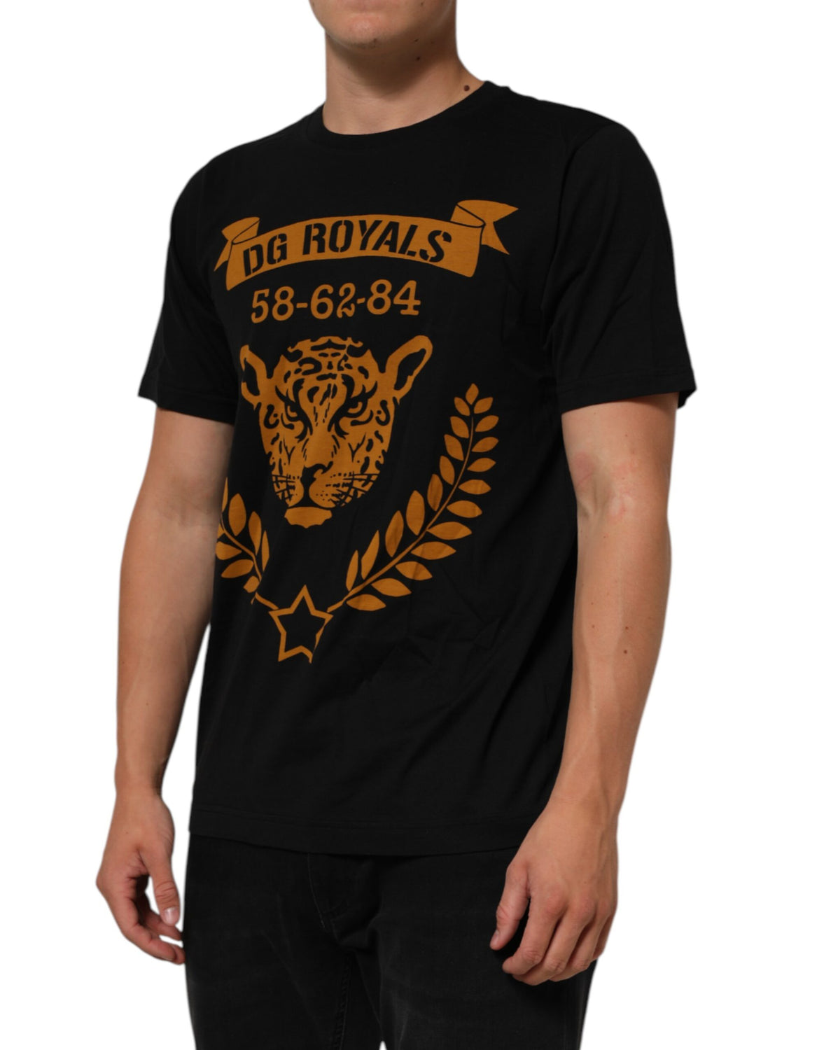 Black DG Royals Cotton Crew Neck Men T-shirt