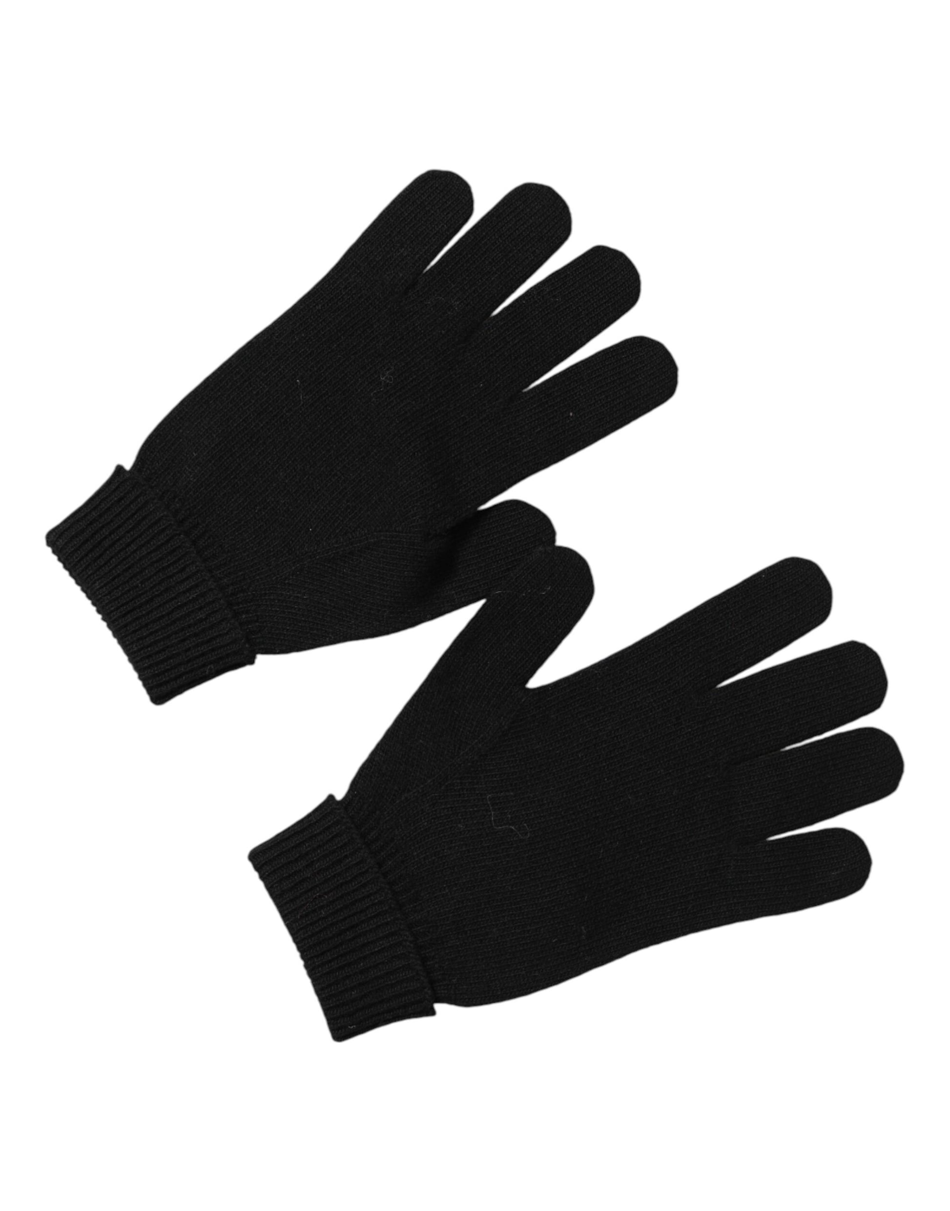 Black Virgin Wool Knit Hands Mitten Men Gloves