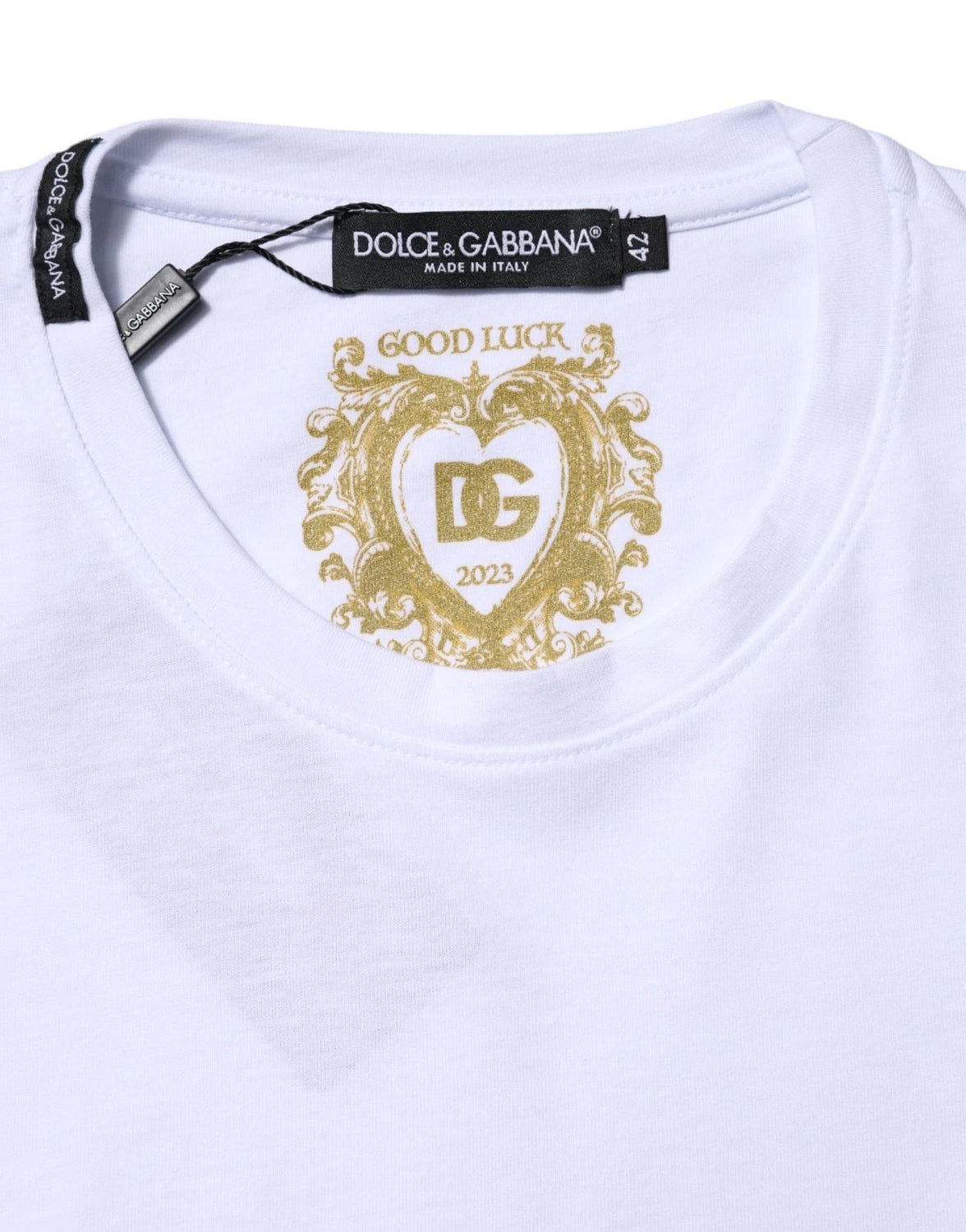 White Cotton Goodluck 2023 Crew Neck T-shirt