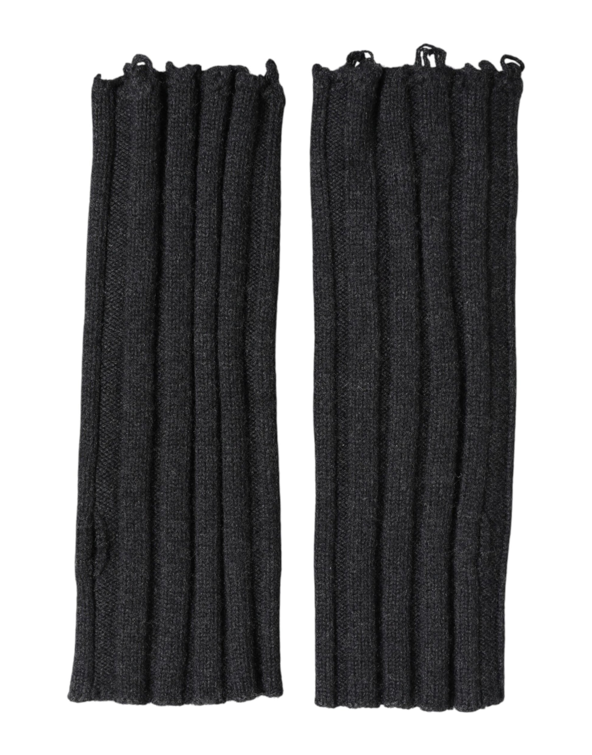 Black Virgin Wool Knitted Fingerless Gloves