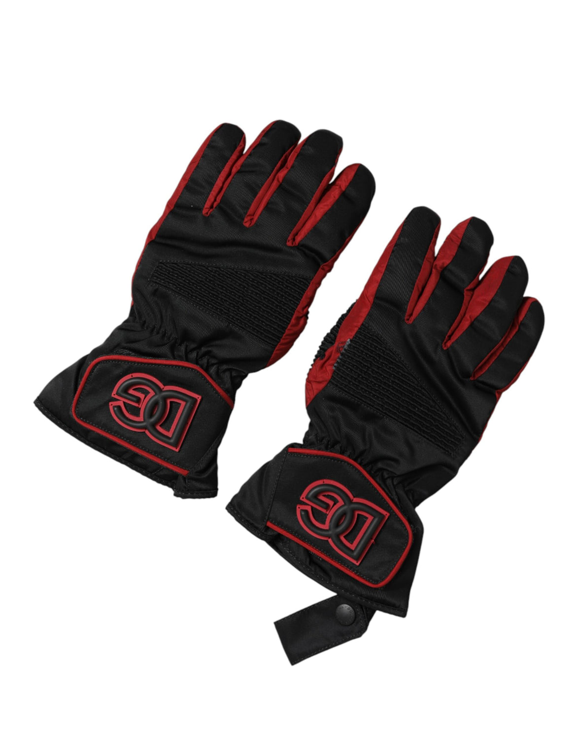 Black Red Nylon Wrist Length Mitten Gloves