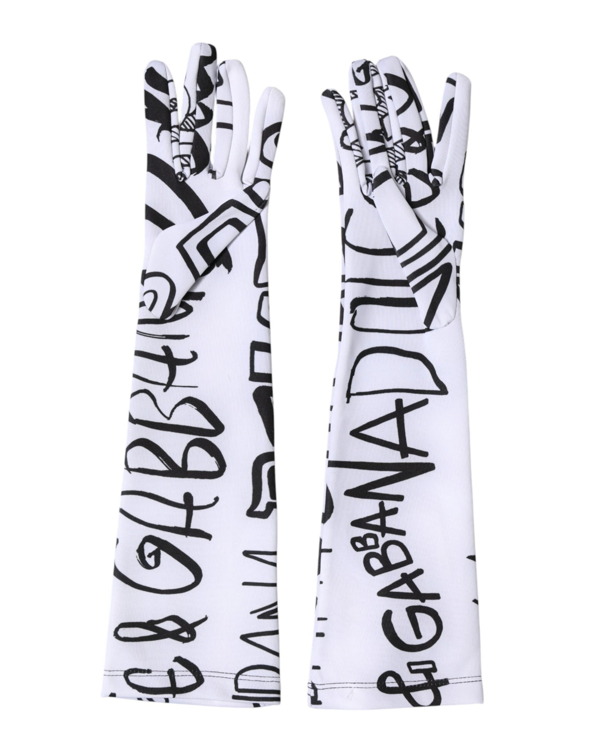 Black White DG Logo Elbow Length Mitten  Gloves