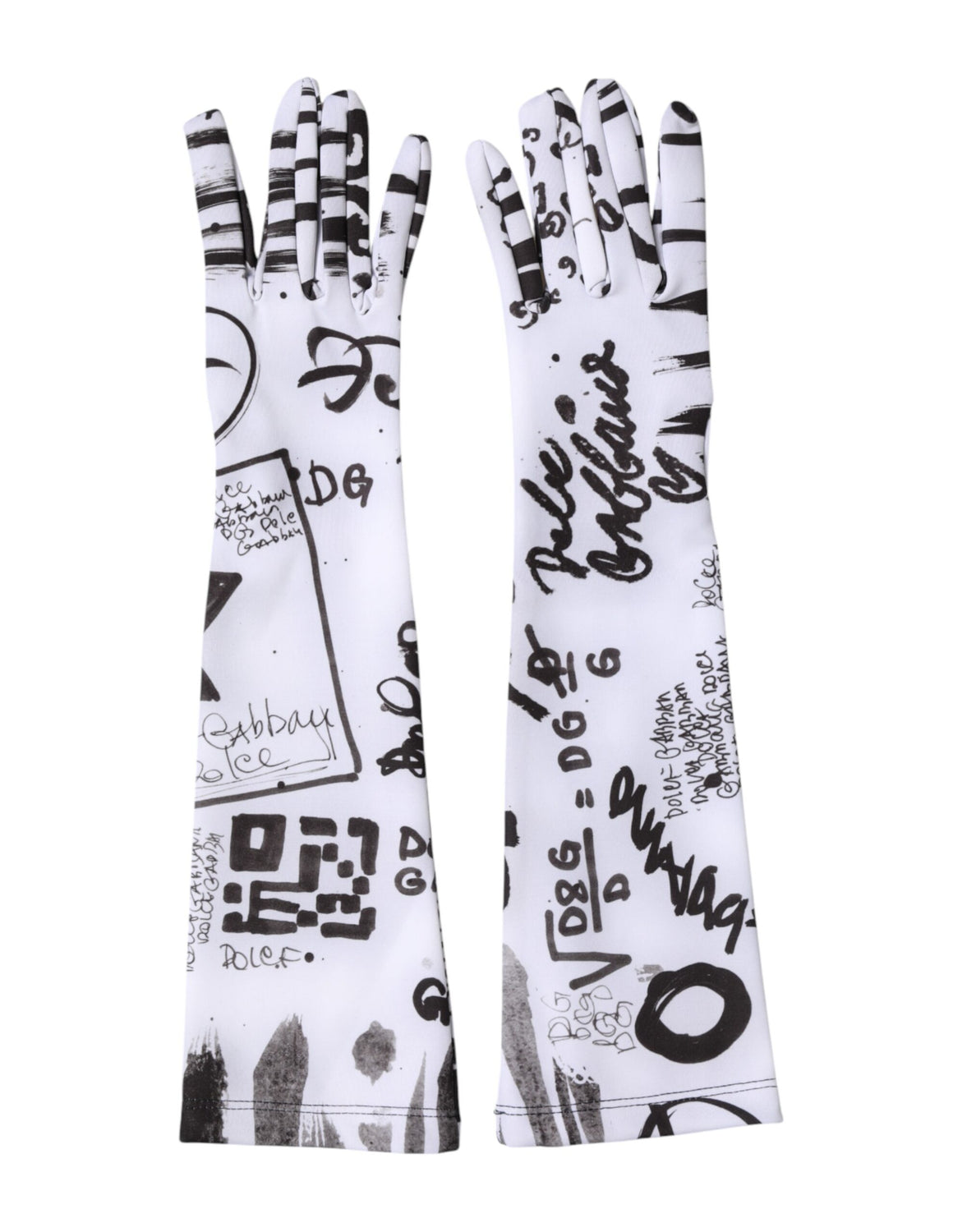 Black White DG Logo Elbow Length Mitten Gloves