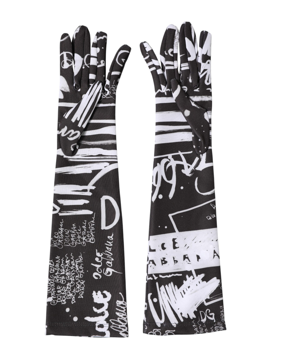 Black White DG Logo Elbow Length Mitten Gloves