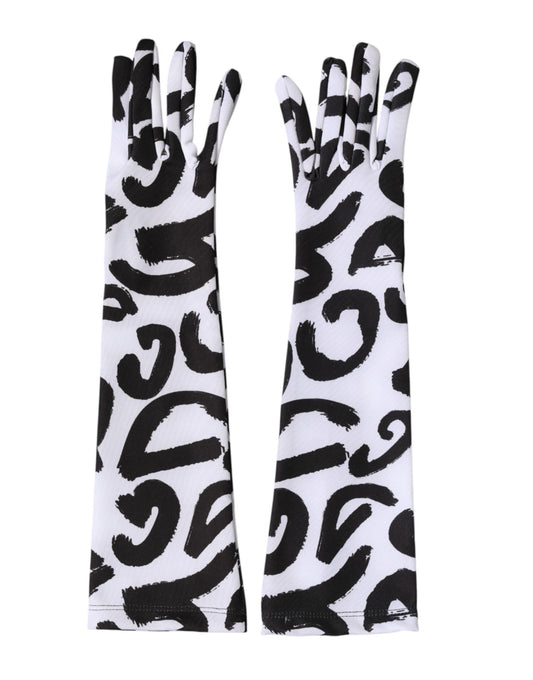 Black White DG Logo Elbow Length Mitten Gloves