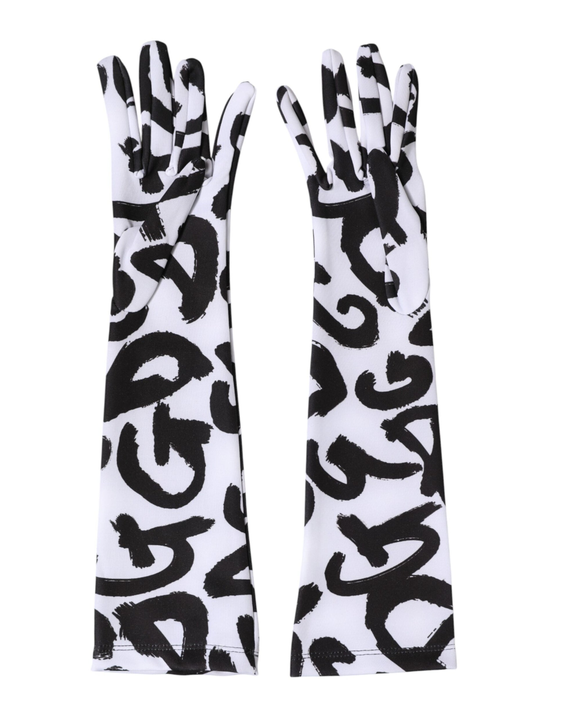 Black White DG Logo Elbow Length Mitten Gloves