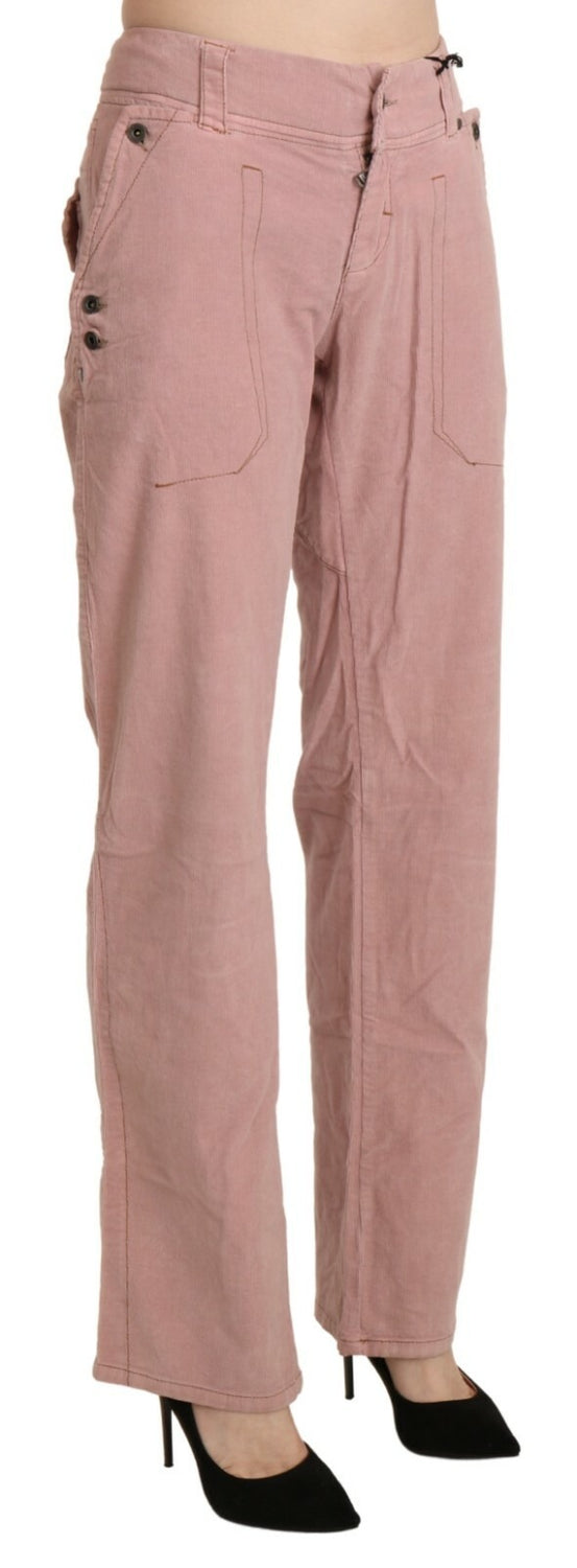 Cotton Pink High Waist Straight Trouser Pants
