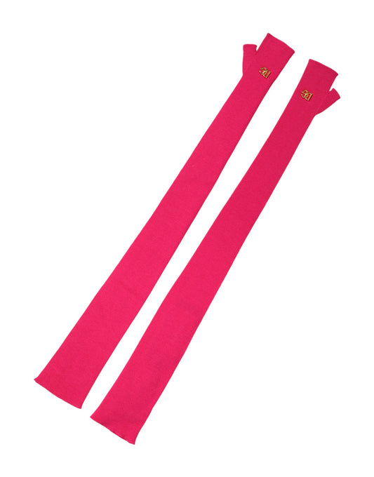 Pink Wool Fingerless Elbow Length Mitten Gloves