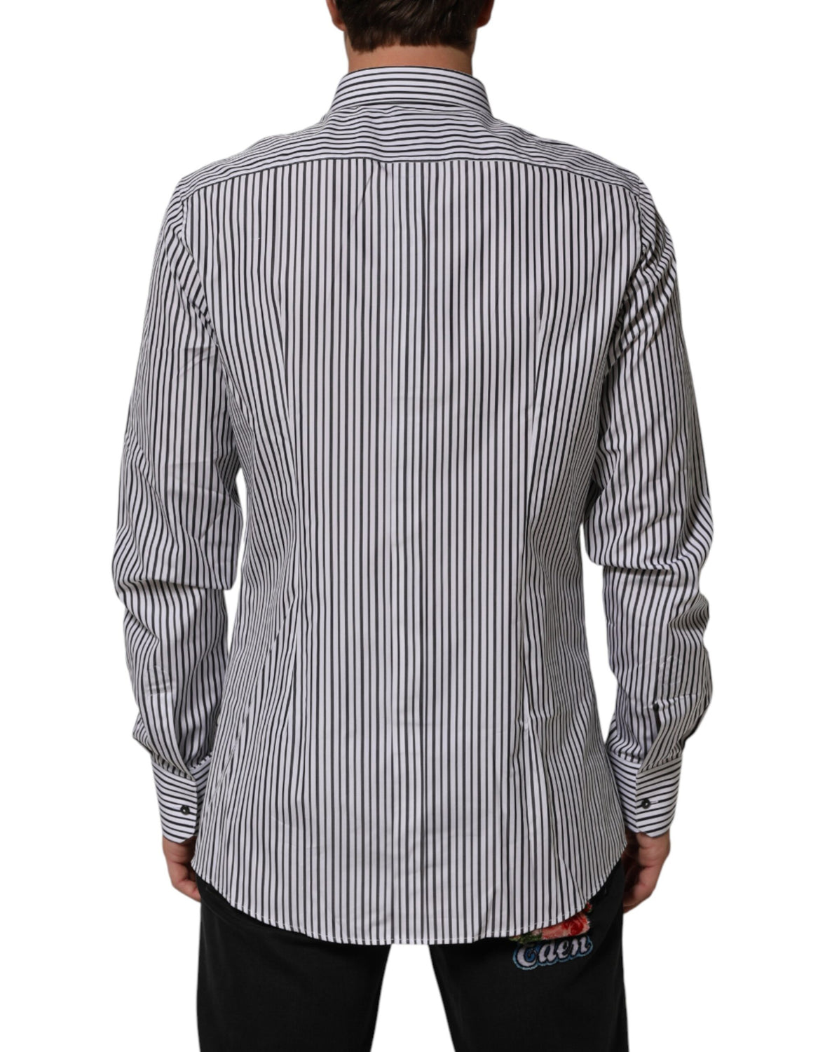 Black White Stripes Men GOLD Dress Shirt