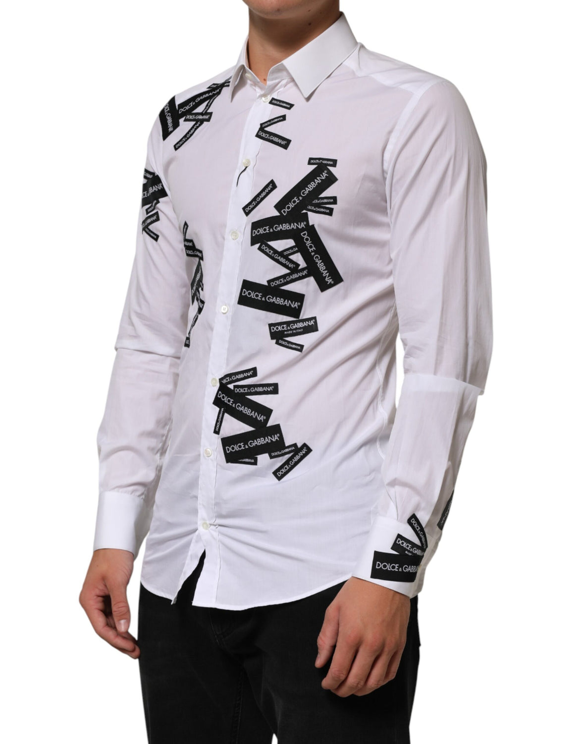 White Logo Cotton Collared GOLD Dress Shirt