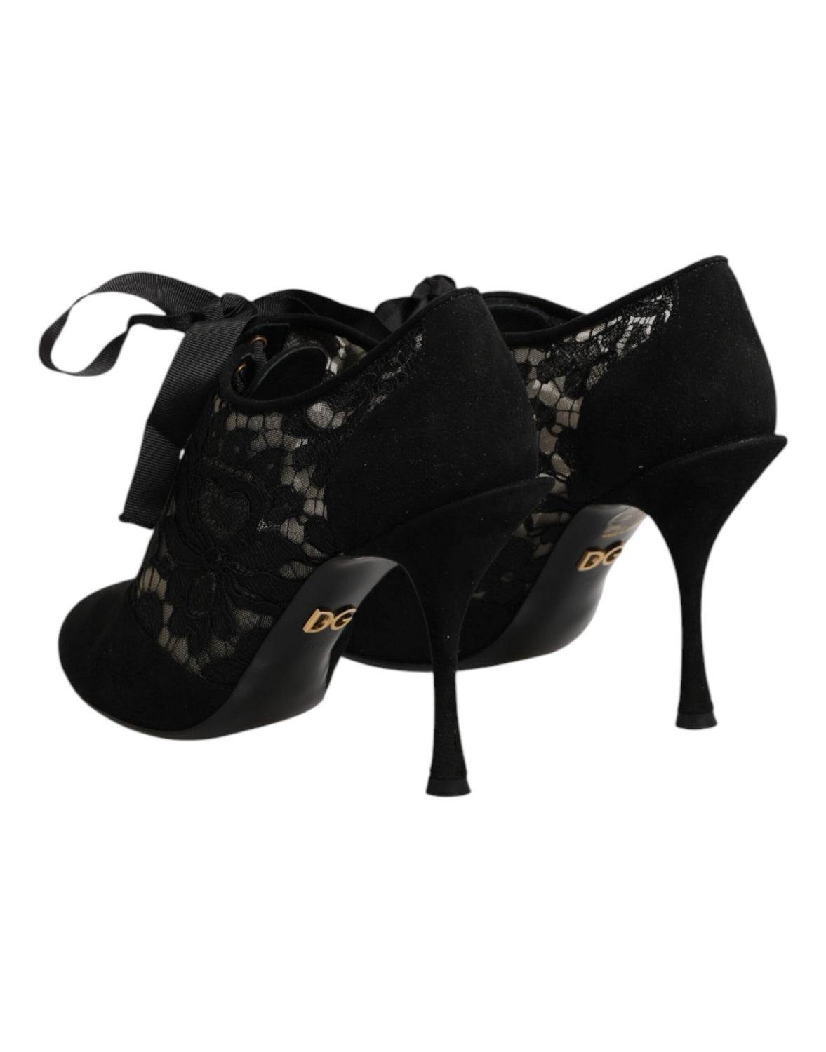 Black Floral High Heels LACE-UPS Pumps Shoes