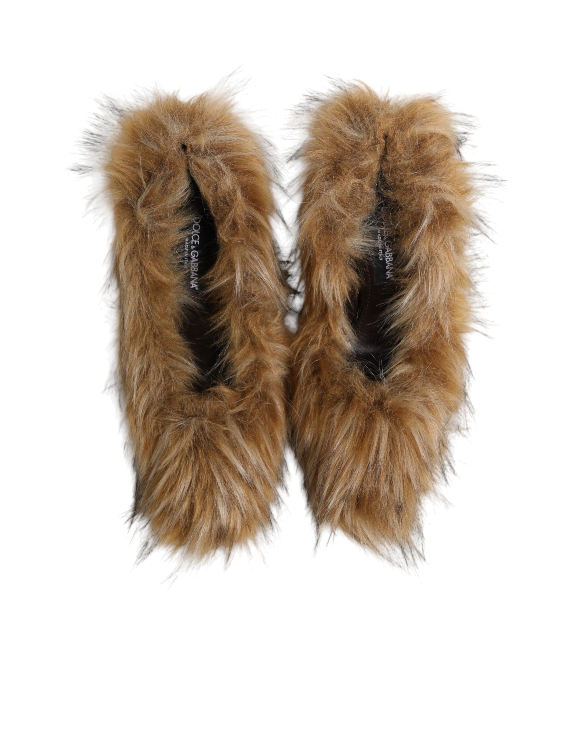 Brown Fur Leather High Heels Pumps Shoes