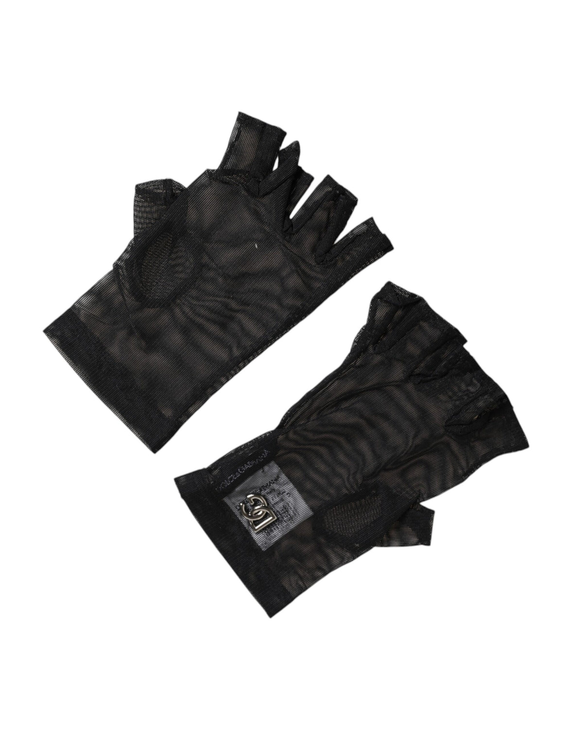Black Nylon Wrist Length Fingerless Mitten Gloves