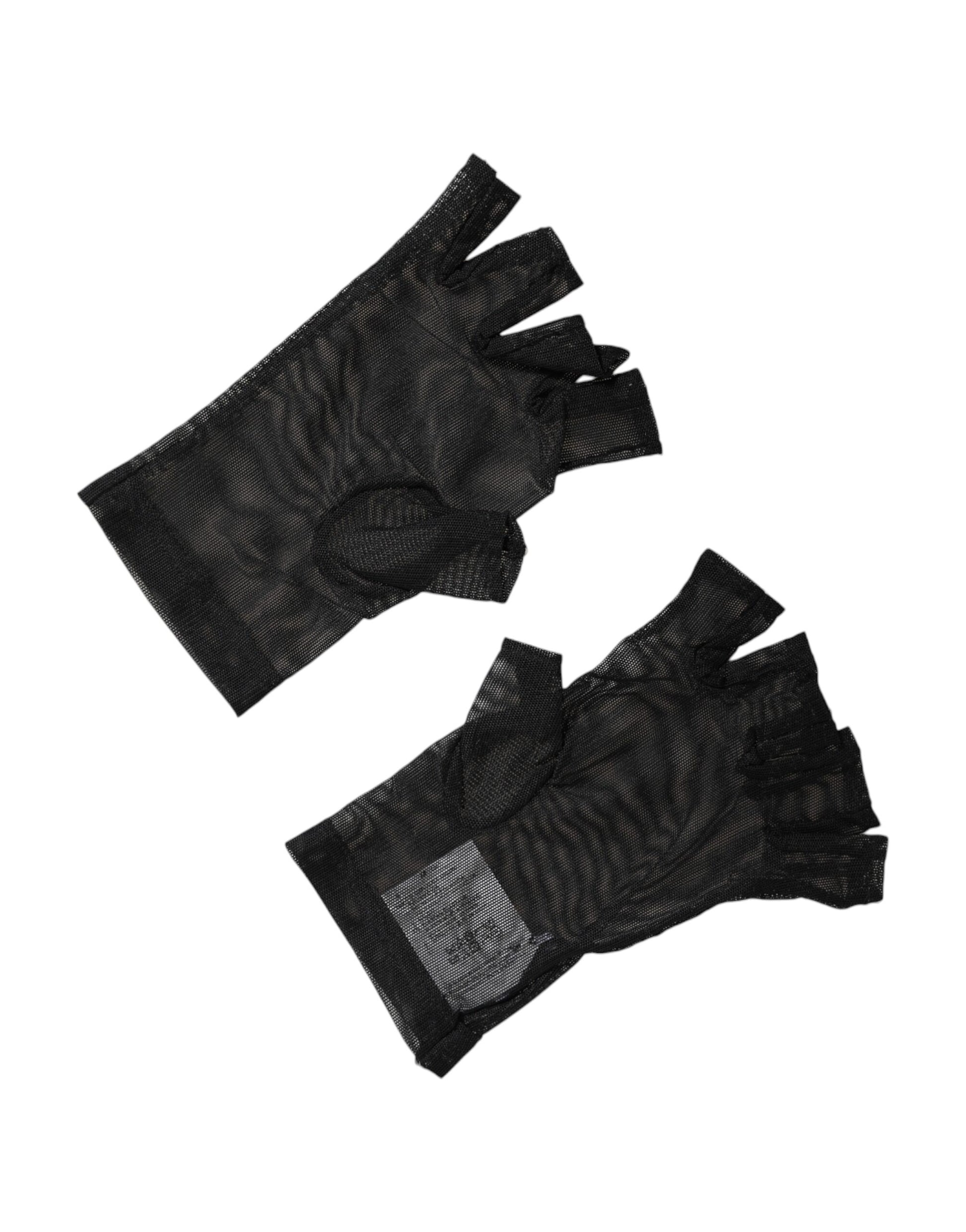 Black Nylon Wrist Length Fingerless Mitten Gloves