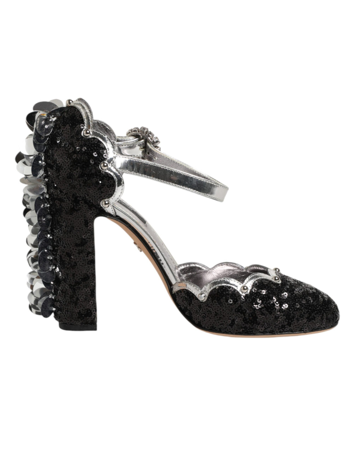 Black Sequined Ankle Strap Sandals Shoes