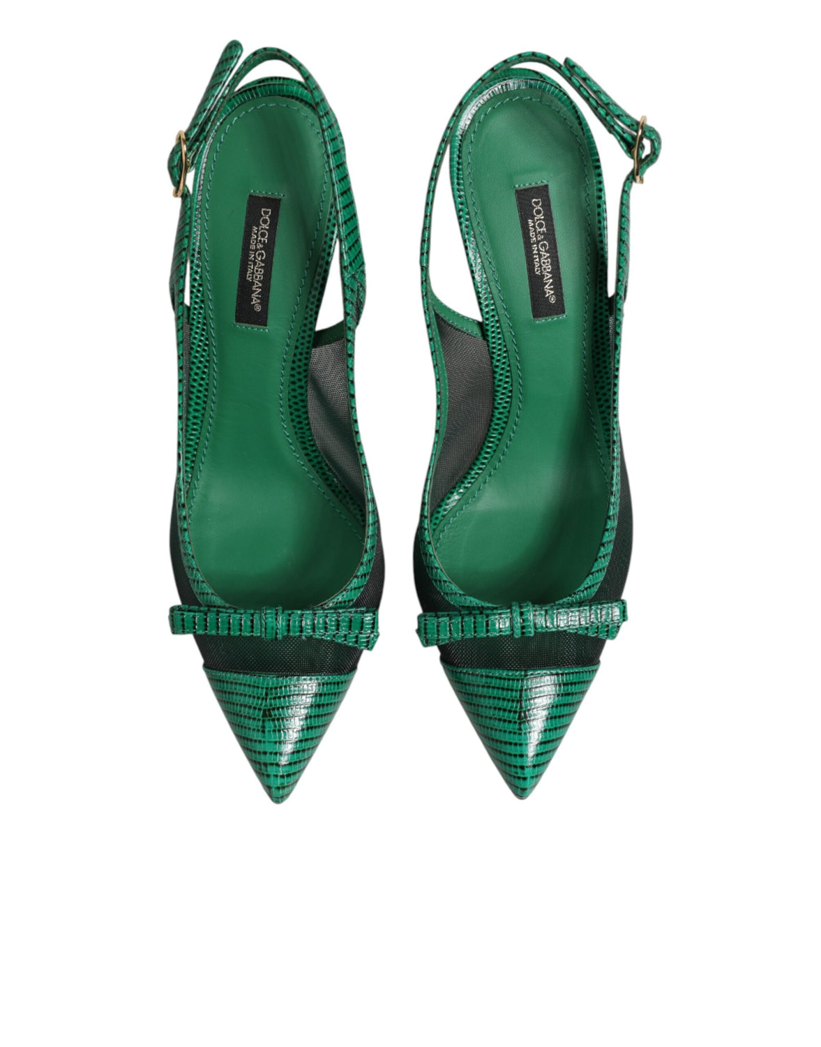 Green Leather Mesh Heels Slingback  Shoes