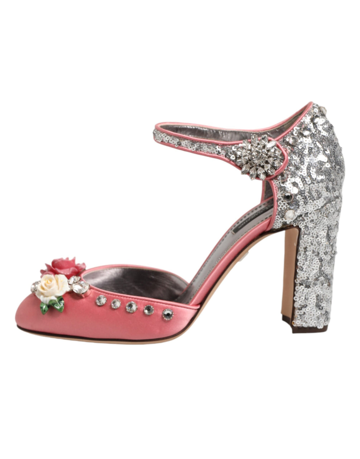 Pink Sequined Ankle Strap Sandals Shoes