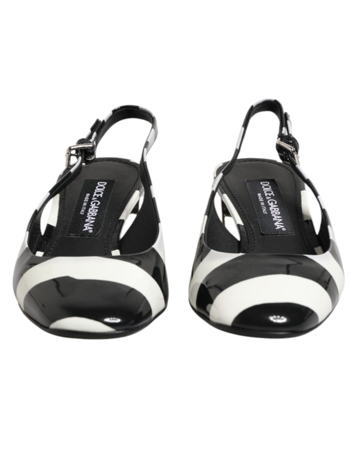 Black White Stripe Heels Slingback Shoes