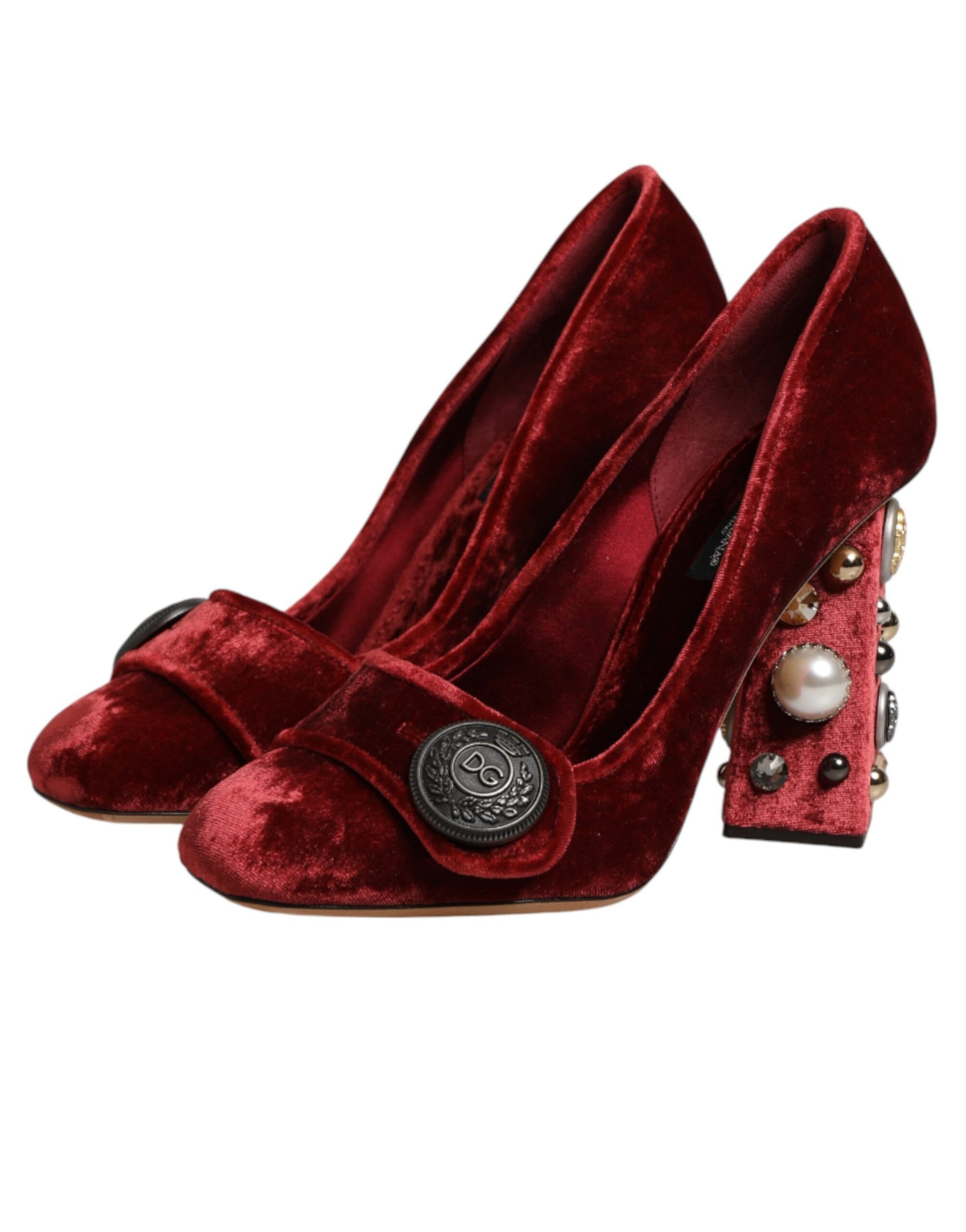 Red Velvet Embellished Heels Pumps  Shoes