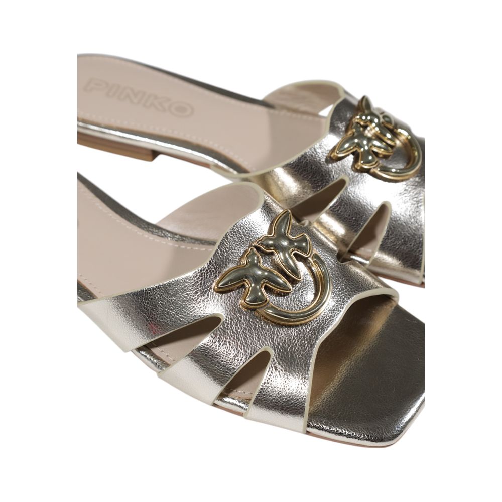 Gold Leather Flat Sandals