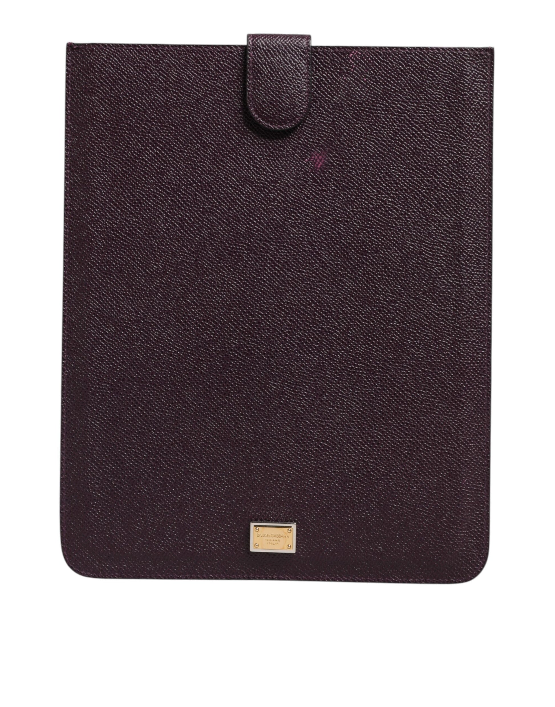 Dark Brown Leather Logo Plaque Cover Sleeve Tablet Case