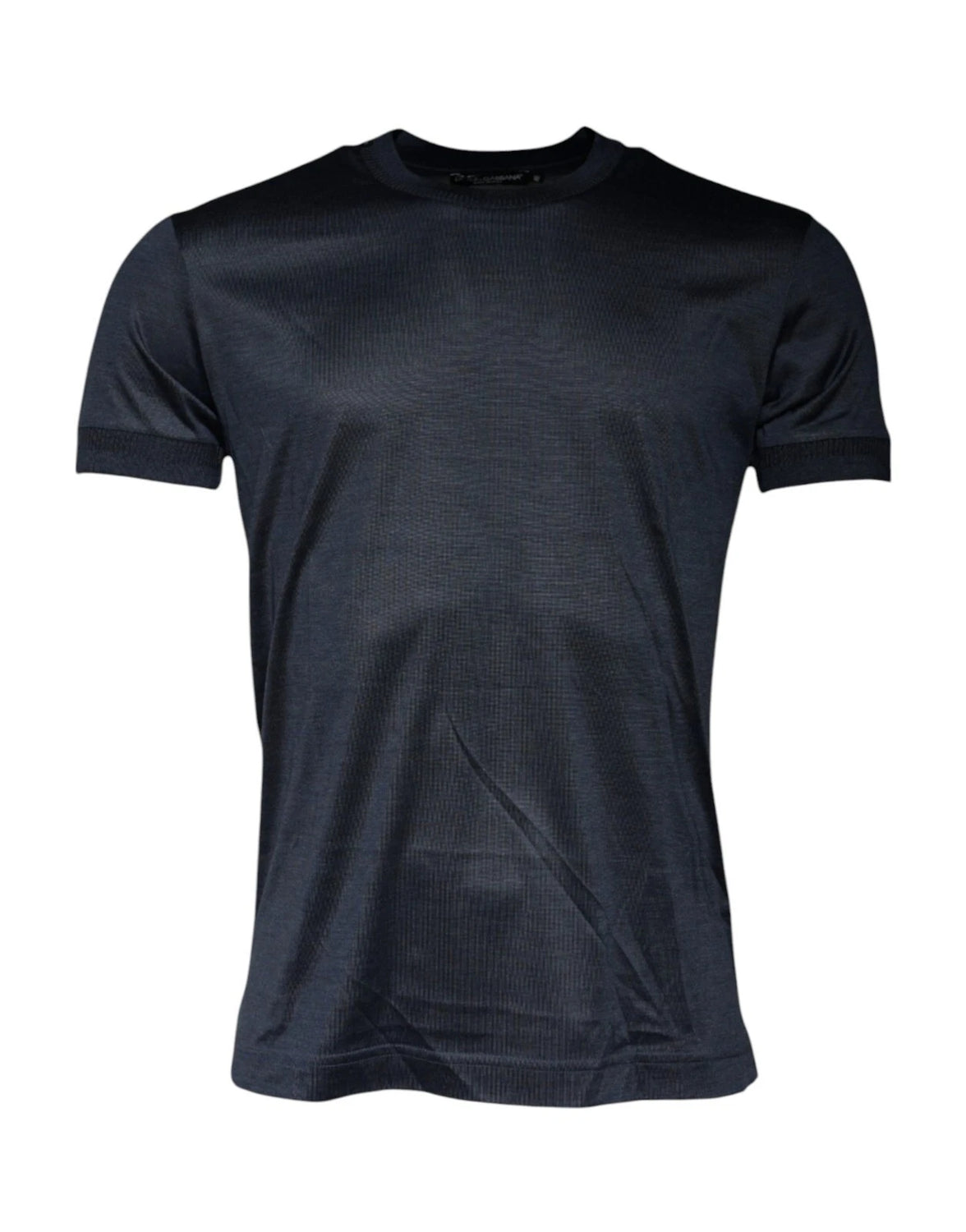Blue Silk Crew Neck Short Sleeves Men T-shirt