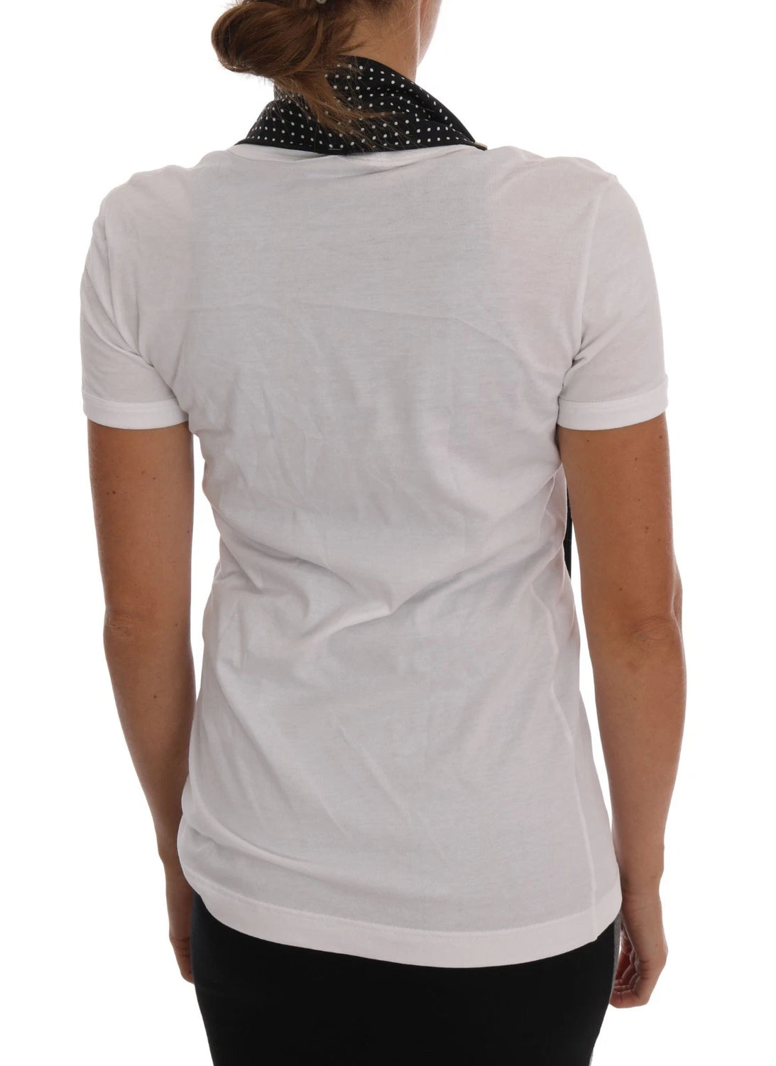 White Cotton Black Silk Scarf Top T-shirt