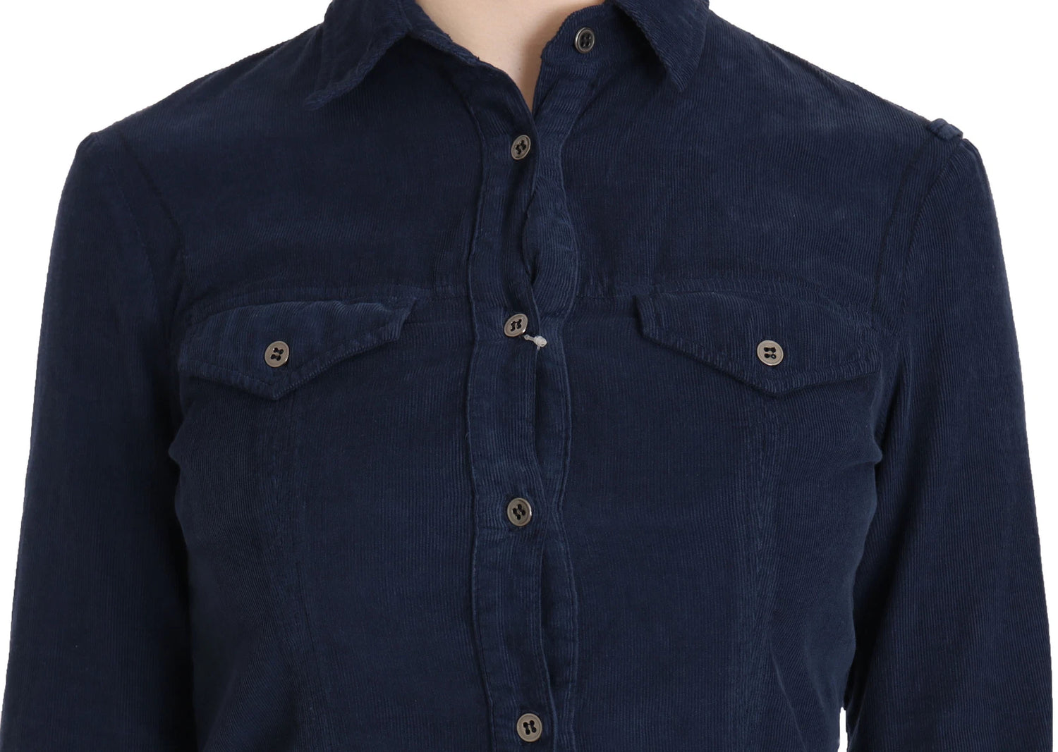 Cotton Blue Corduroy Long Sleeves Shirt Top Blouse