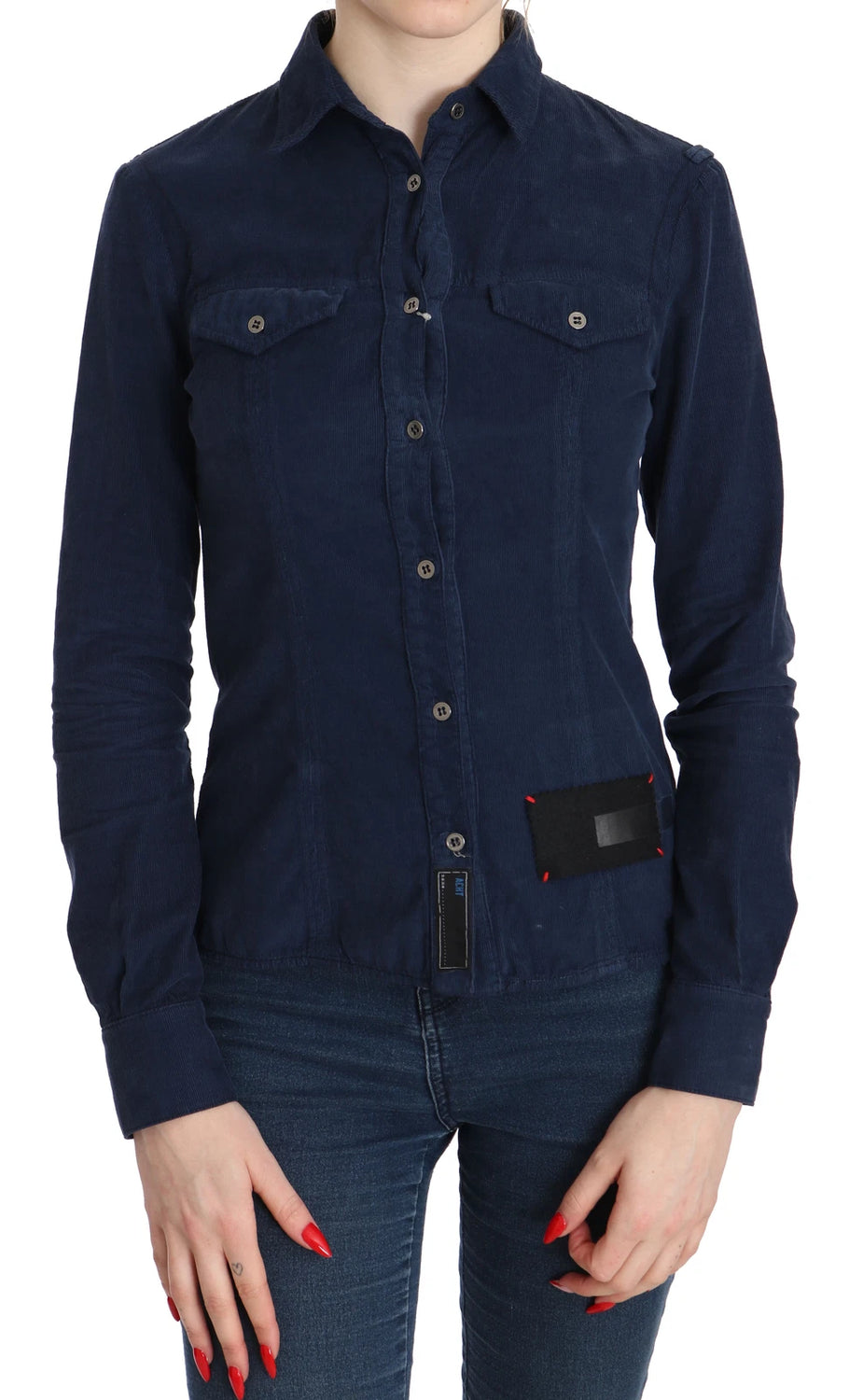 Cotton Blue Corduroy Long Sleeves Shirt Top Blouse