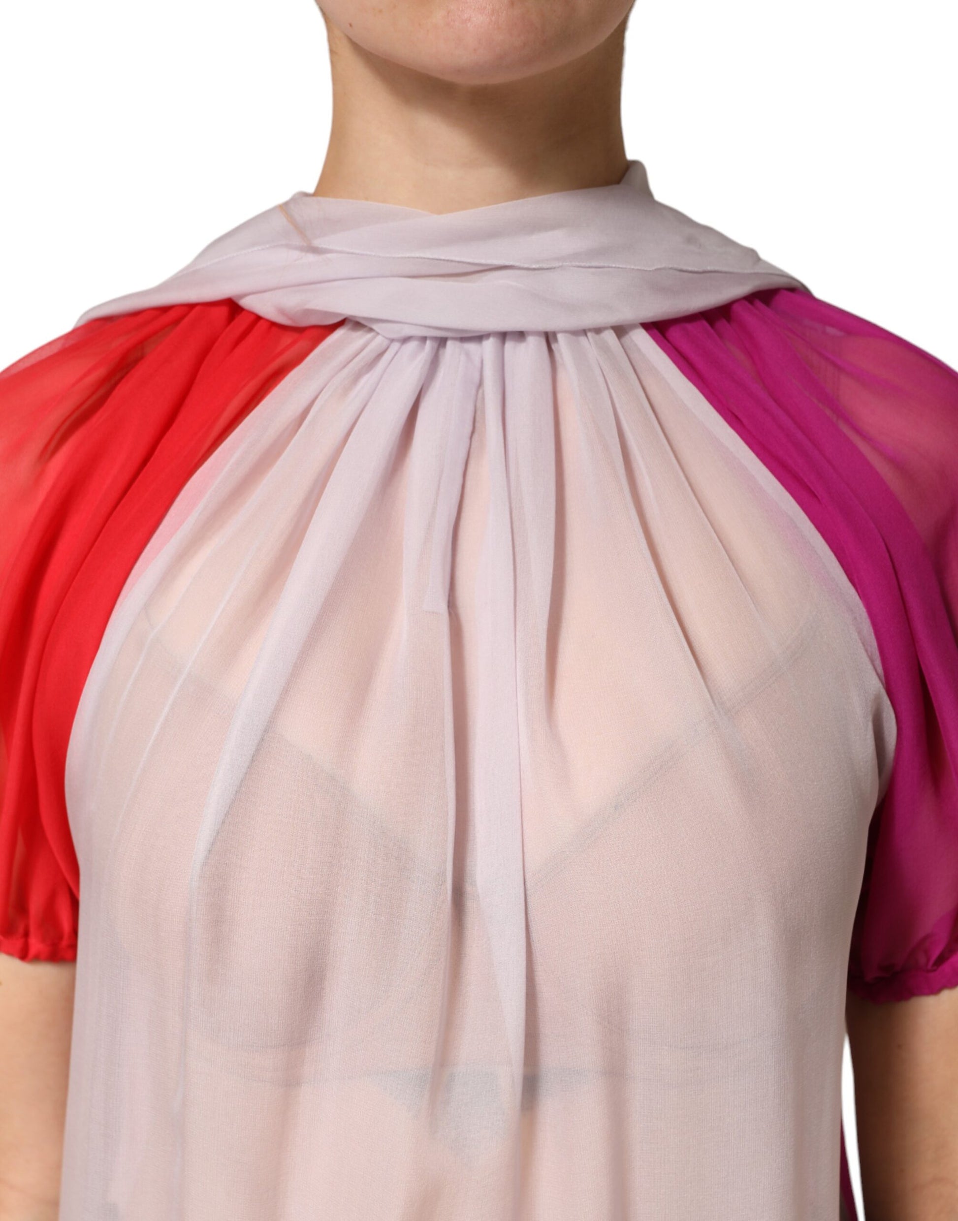 Multicolor Short Sleeves Silk Blouse Top