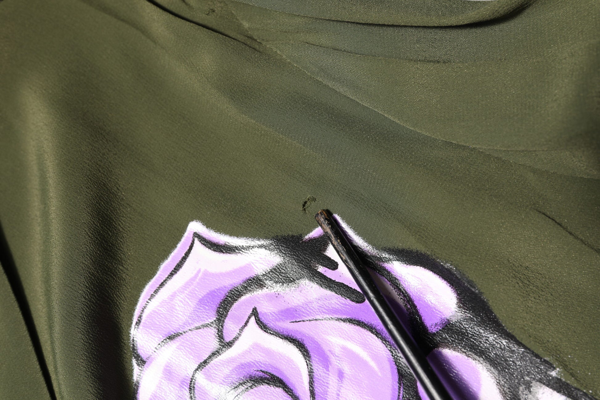 Top Green Acetate Collared Long Sleeves Floral Top