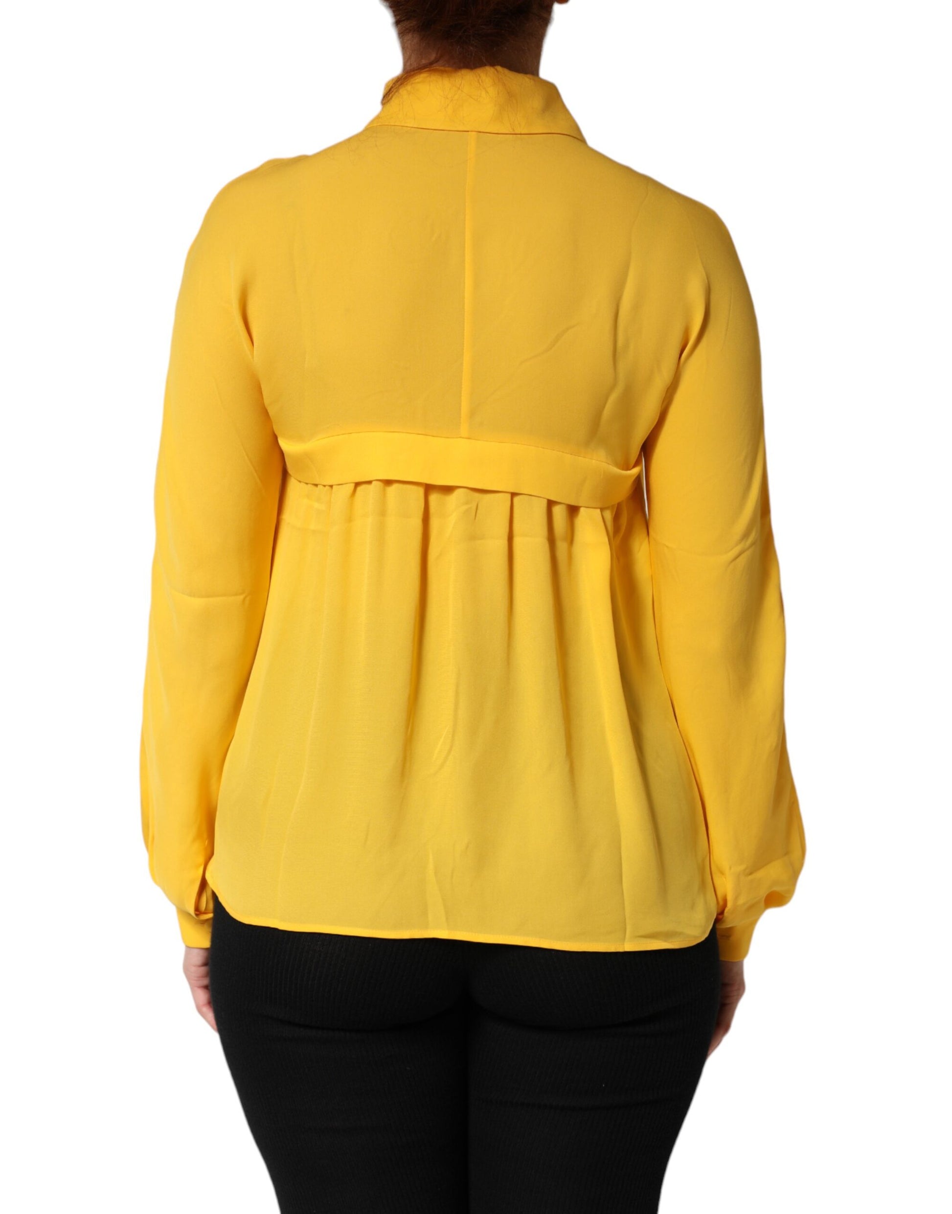 Yellow Silk Collared Long Sleeves  Top
