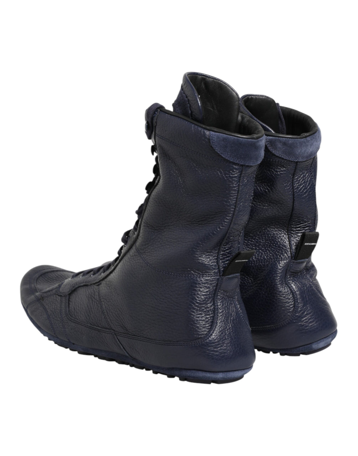 Dark Blue Deer Leather Mid Calf Boots Shoes