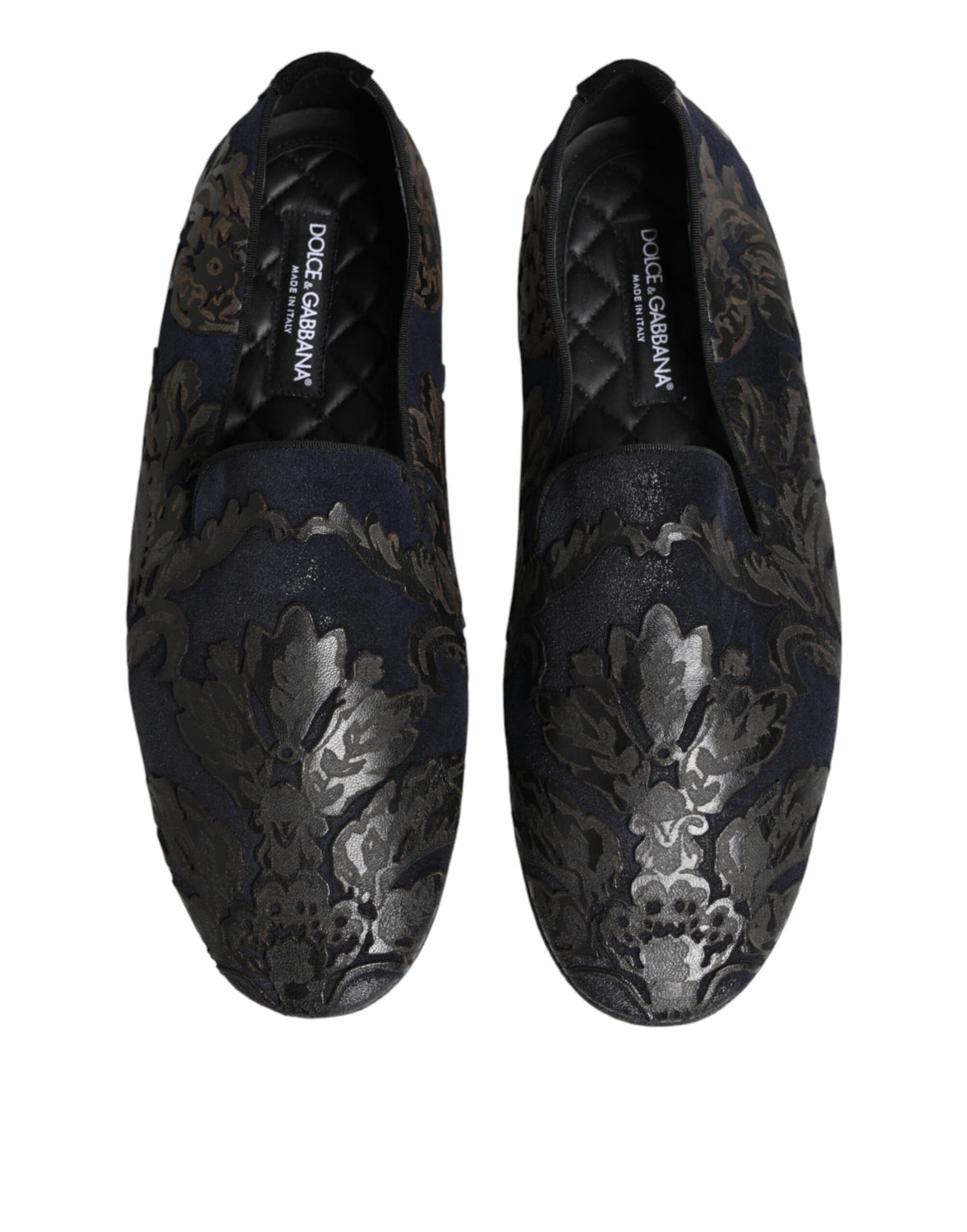 Black Jacquard Leather Slip On Loafers Shoes